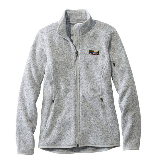 LL Bean Jacket Womens Large Petite Gray Fleece Zip Outdoors Windbreaker Hiking - Picture 1 of 10
